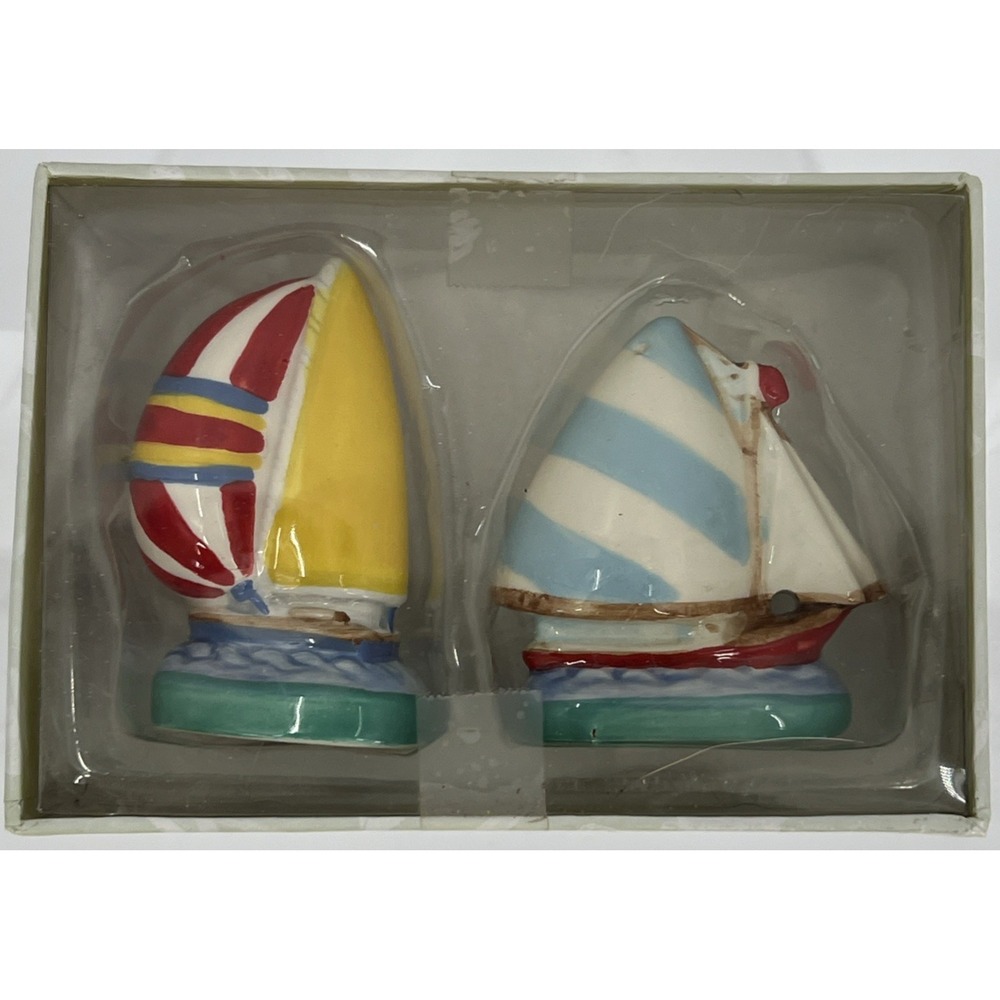 Nautical Coastal Sailboat Ceramic Salt and Pepper Shakers NIB by Cape Shore